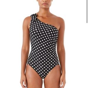 Kate Spade Black and White Polka Dot One-Shoulder Swimsuit